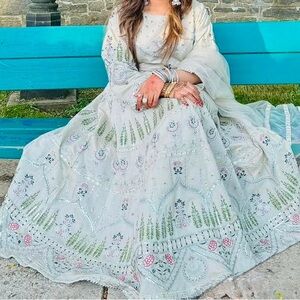 Grey Color Full Flair Frock. Size Large. Very good flare